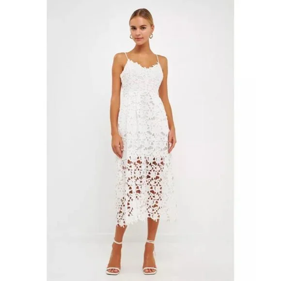 Endless Rose | Dresses | Endless Rose Nwt Lace Cami Midi In White Size  Medium | Poshmark